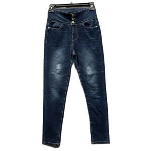 Guess High Rise Skinny Jeans Women Size 14 Triple Button Rhinestone Logo Glam